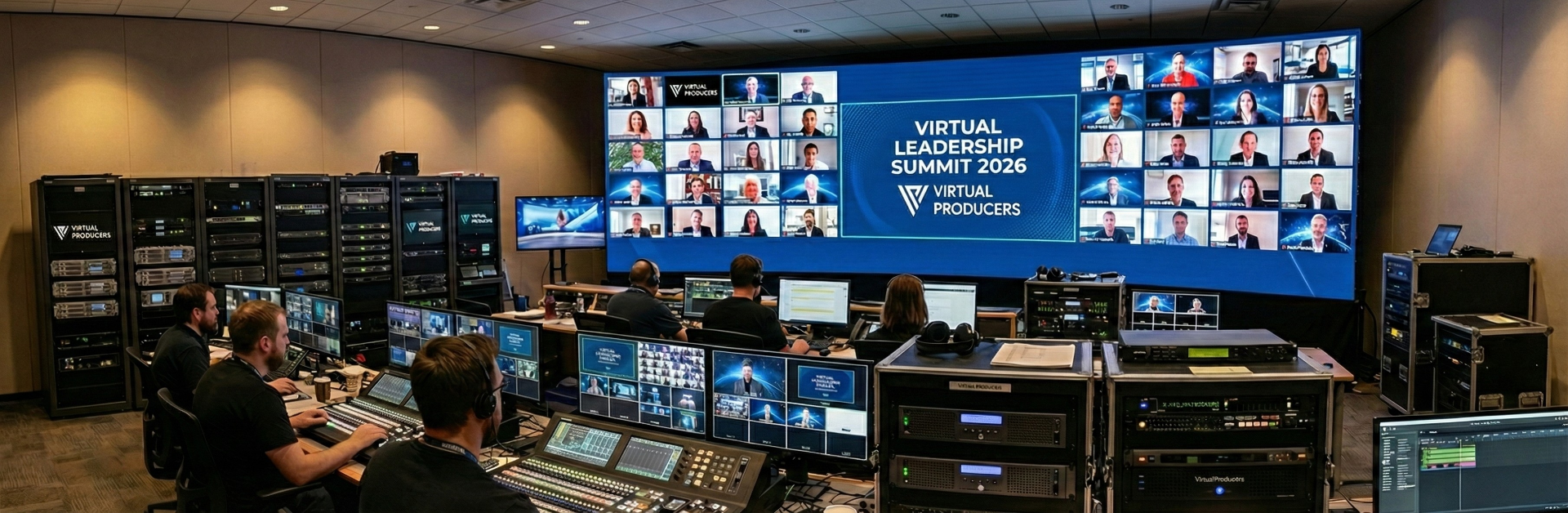 Our production team managing a live virtual training session behind the scenes